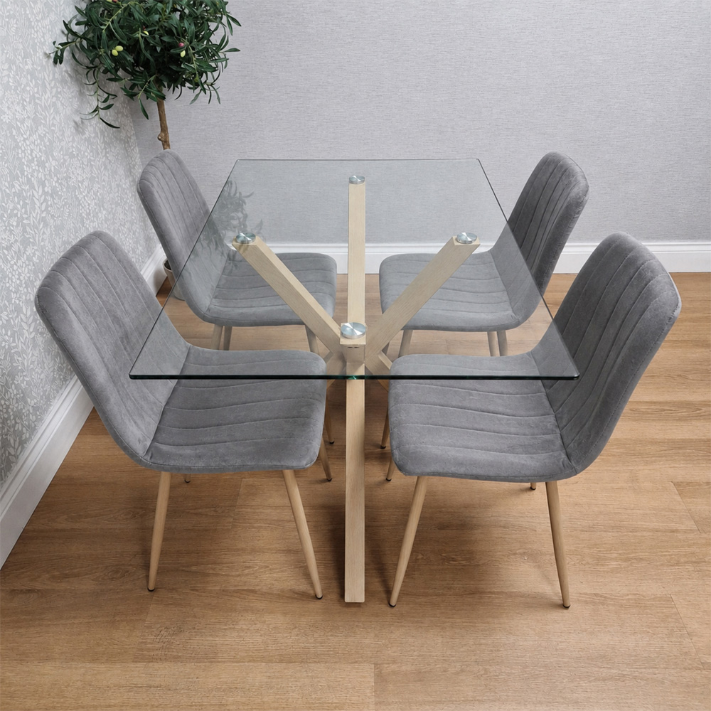 Kosy Koala 4 Seater Tempered Glass Velvet Dining Set Grey Image 6