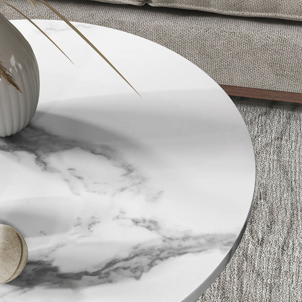 HOMCOM Marble-Effect and Gold Round Coffee Table Set of 2 Image 3