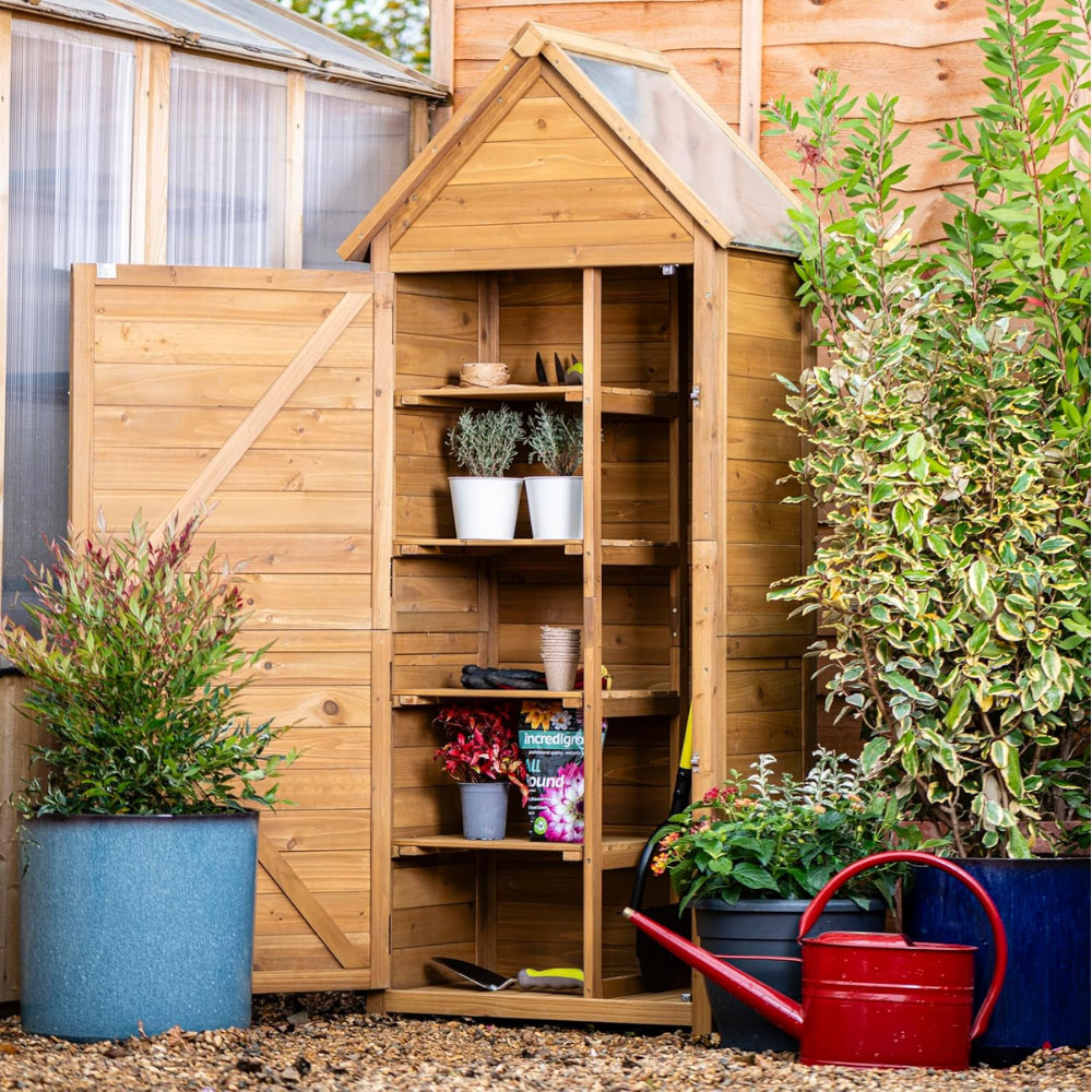 Garden Gear 2 Door Natural Garden Sentry Storage Cabinet with Galvanized Sheet Roof Image 8