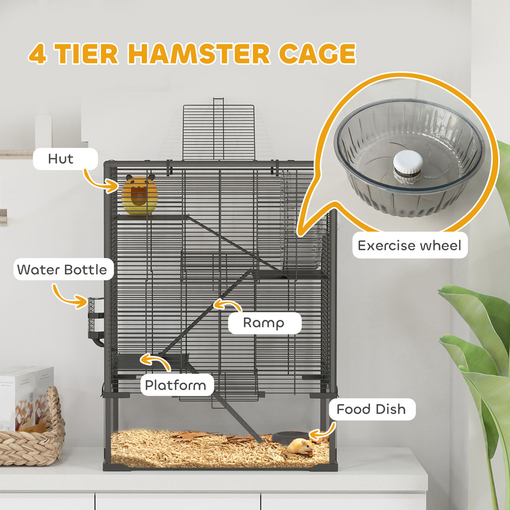 PawHut 4 Tier Hamster Cage with Deep Tempered Glass Bottom Image 6