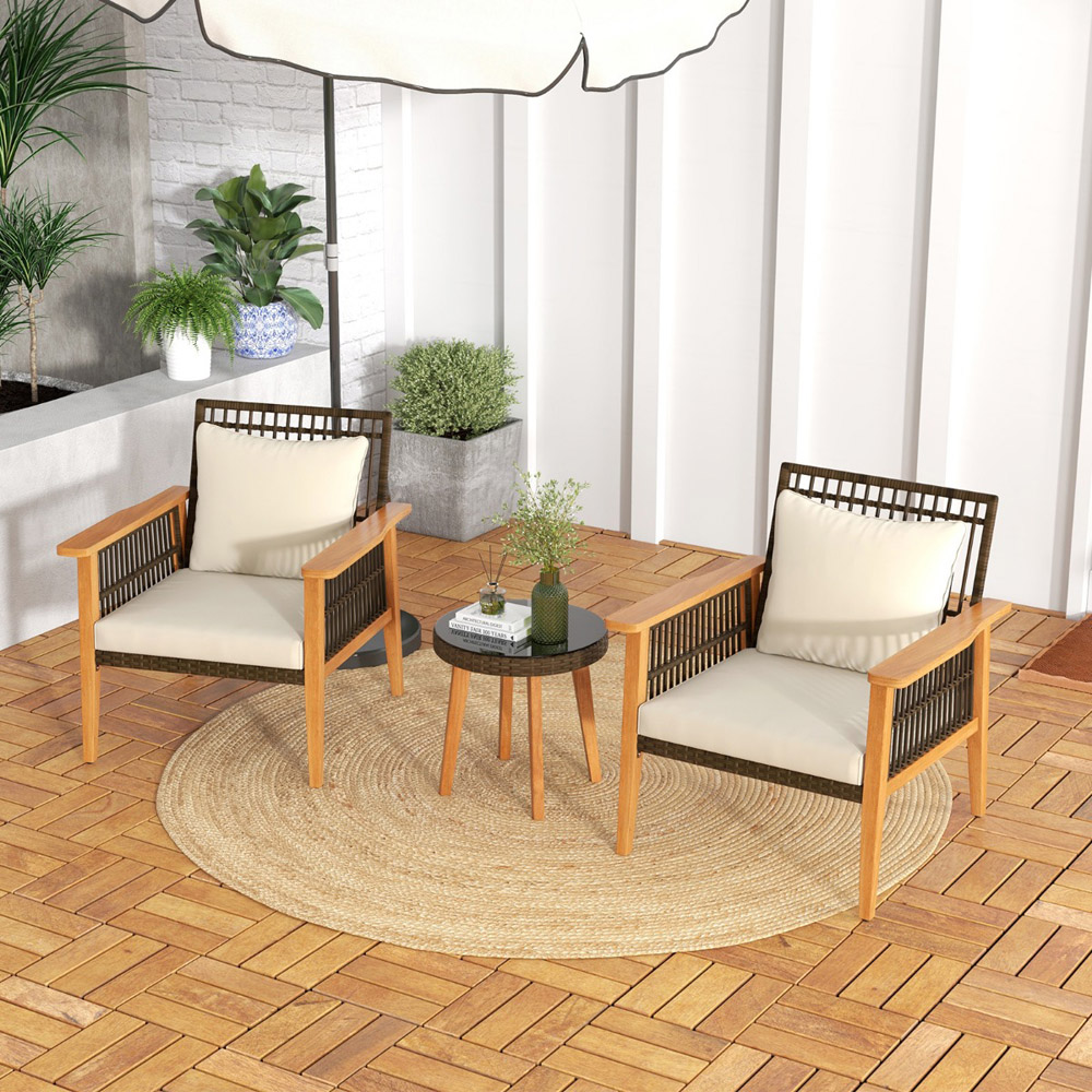 Costway 3 Seater Wicker Woven Patio Bistro Set Beige Image 4
