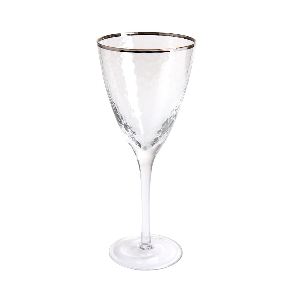 Wilko Hammered Silver Rim Wine Glass Image