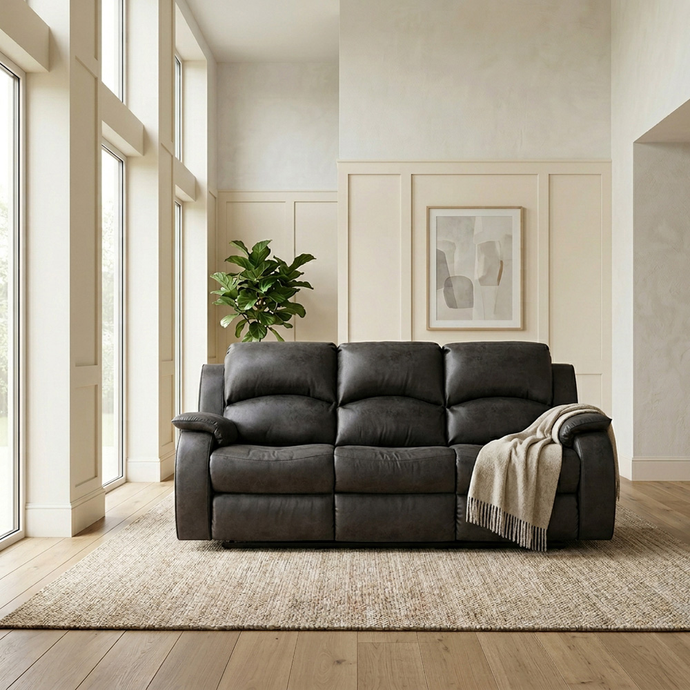 Monaco Pellissima 3 Seater Grey Leather Manual Recliner Sofa Image 1