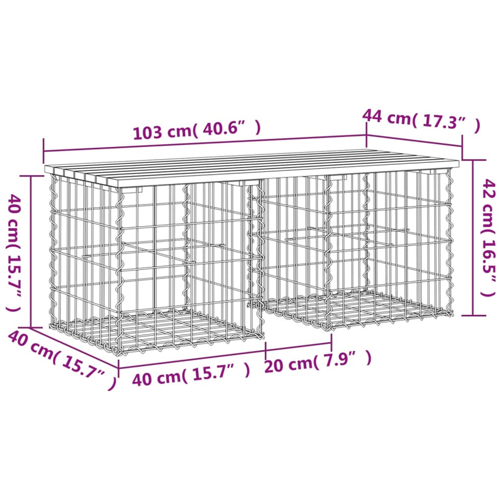 vidaXL Natural Solid Pine Wood Gabion Design Garden Bench 44 x 103 x 42cm Image 7