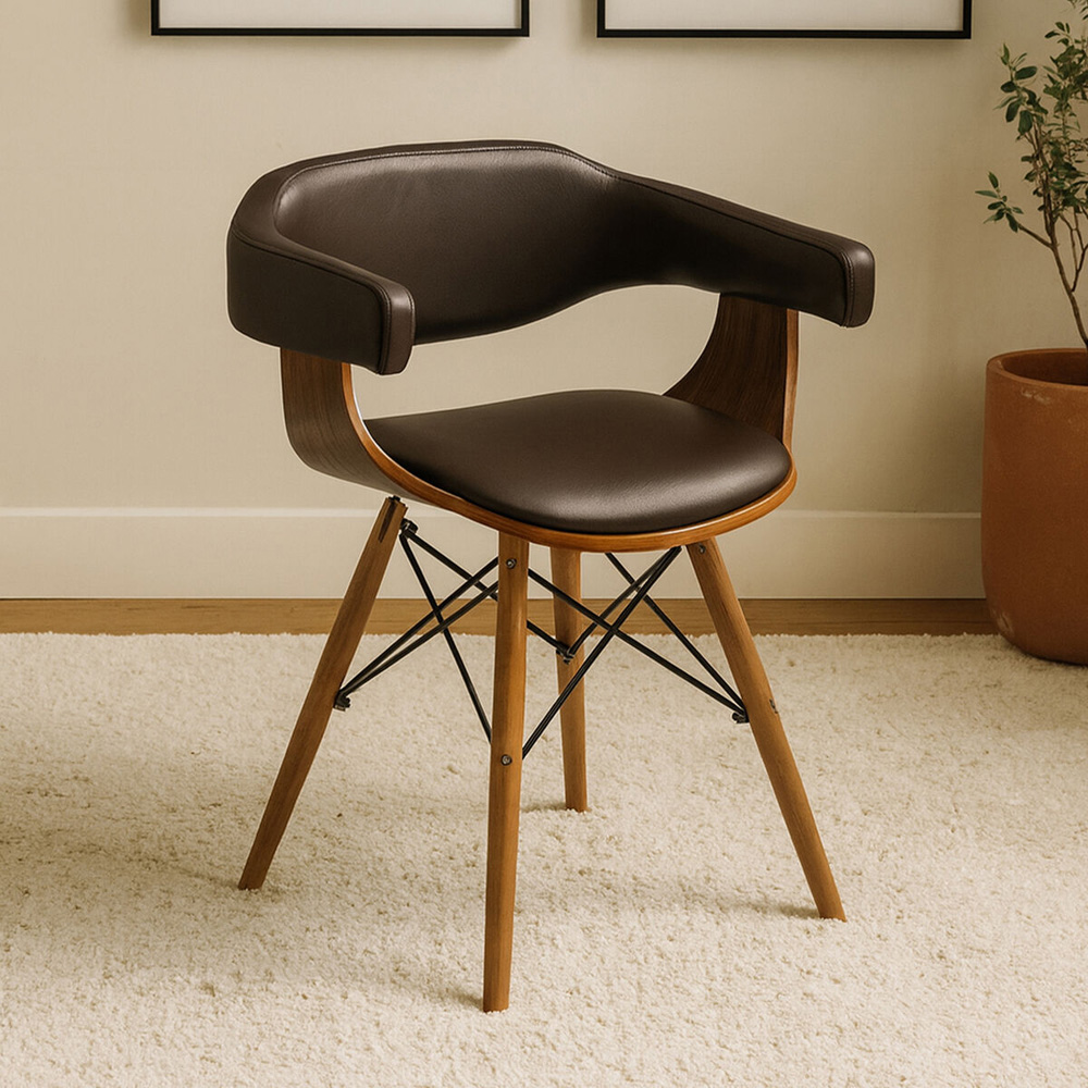 Premier Housewares Parkar Brown Leather Effect and Beech Wood Accent Chair Image 3