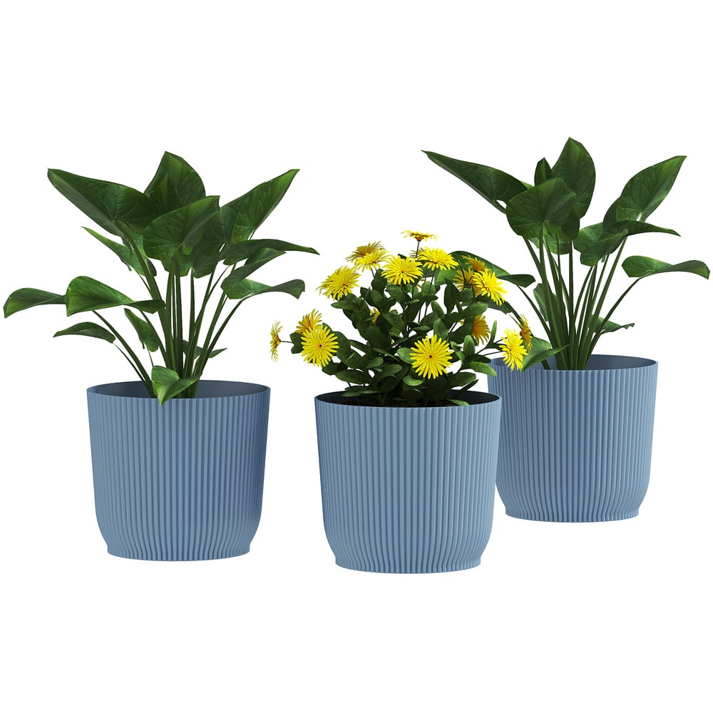 Outsunny Blue Round Outdoor Plant Pot 22cm 3 Pack Image 1