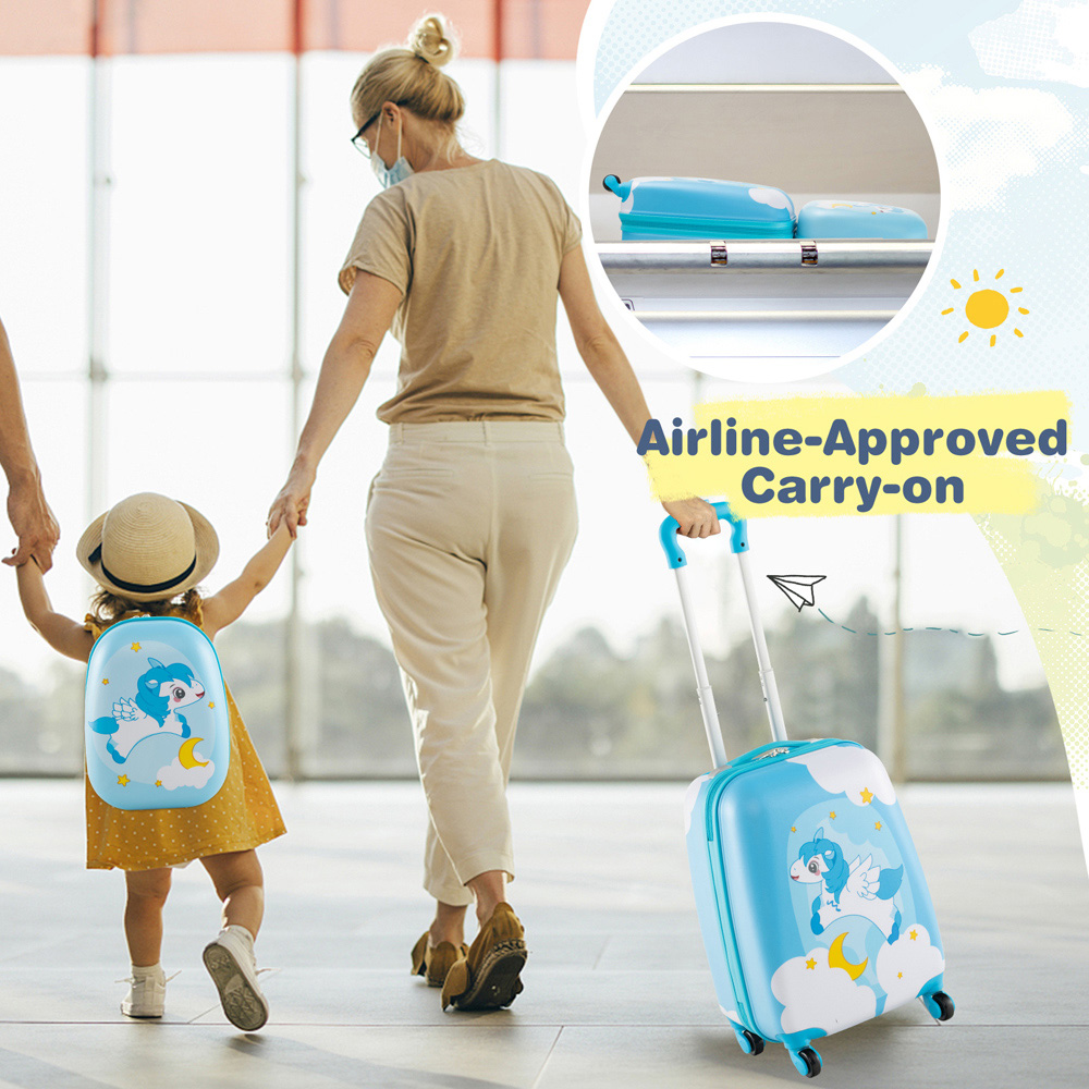 Costway Kids Light Blue 2 Piece Luggage Set with Adjustable Handle Image 5