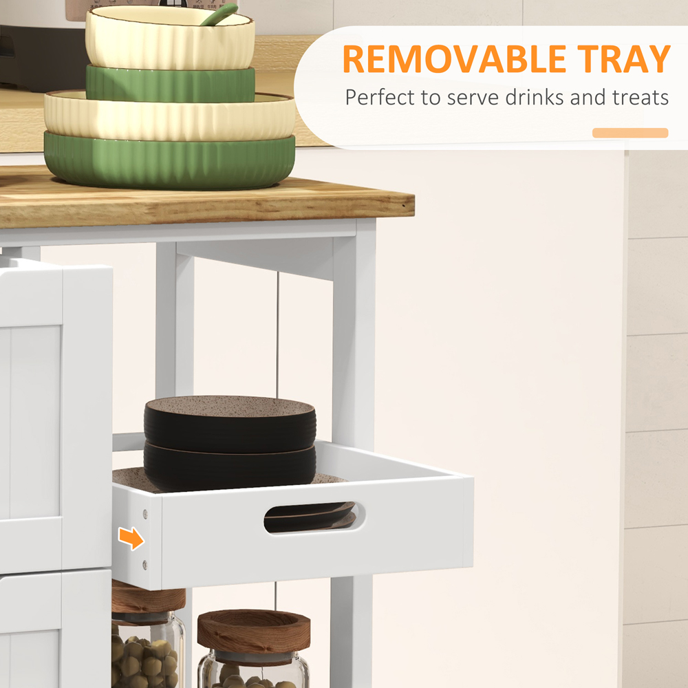 HOMCOM 3 Drawer 3 Shelf White Rolling Kitchen Island Cart Image 6