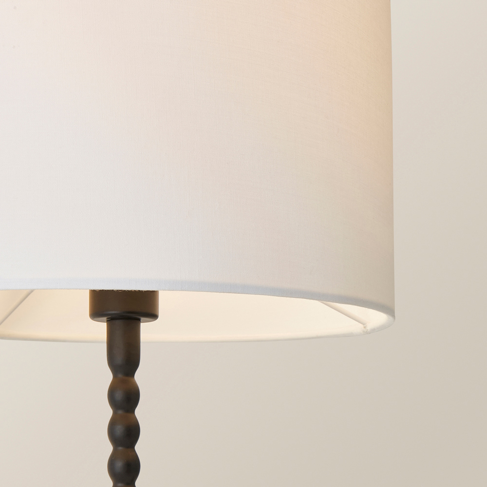 ValueLights Maeve White and Matte Black Fabric Drum Shade Bobbin Bobble Table Lamp and Bulb Image 3