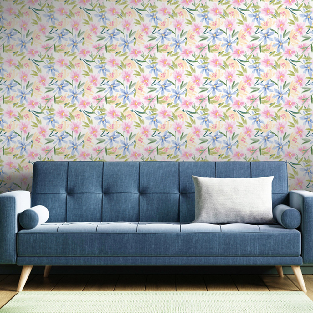 Arthouse Watercolour Floral White Wallpaper Image 3