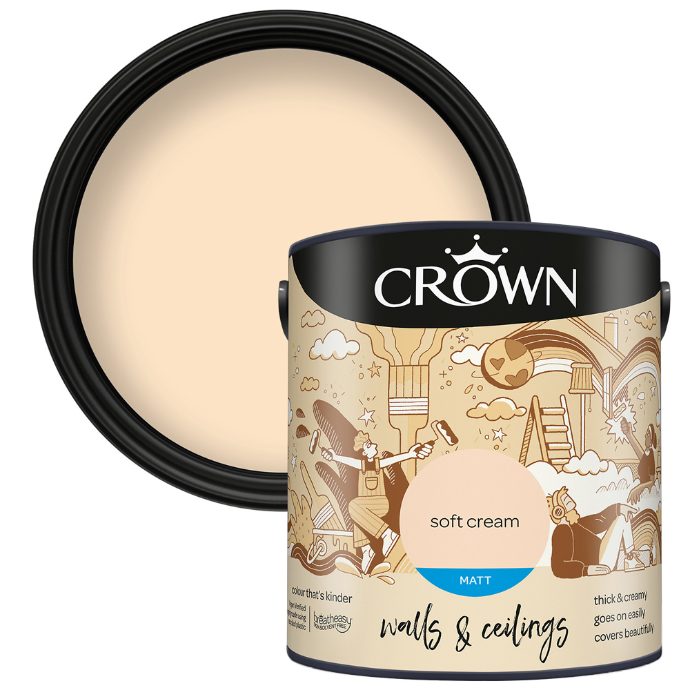 Crown Breatheasy Walls & Ceilings Soft Cream Matt Emulsion Paint 2.5L Image 1