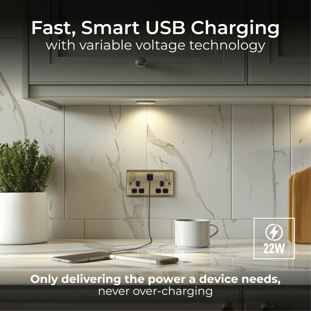 BG Nexus 13A Antique Brass Double Switched Socket with USB A and C Image 3