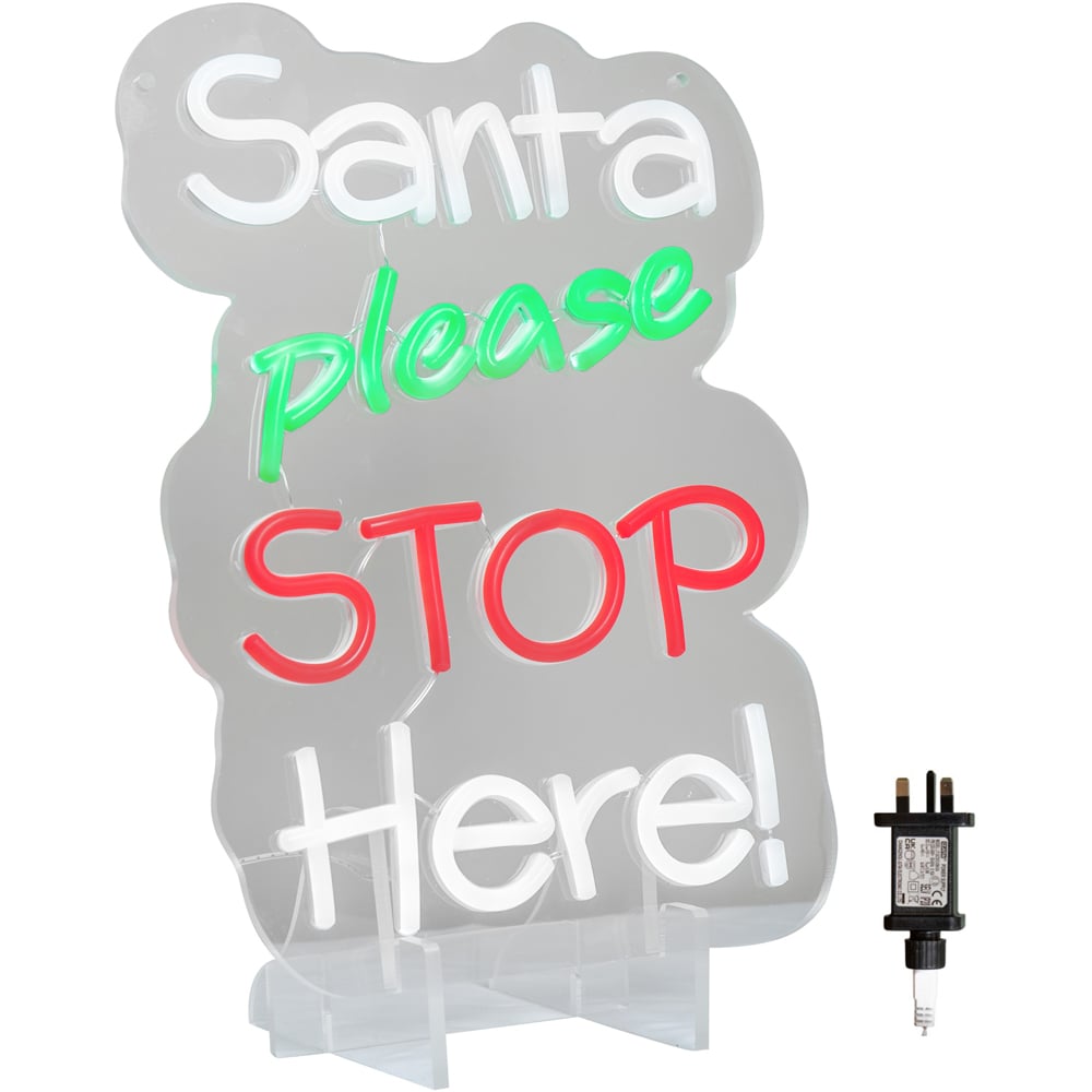 Samuel Alexander Red Green and White LED Santa Please Stop Here Neon Sign 35 x 26cm Image 2
