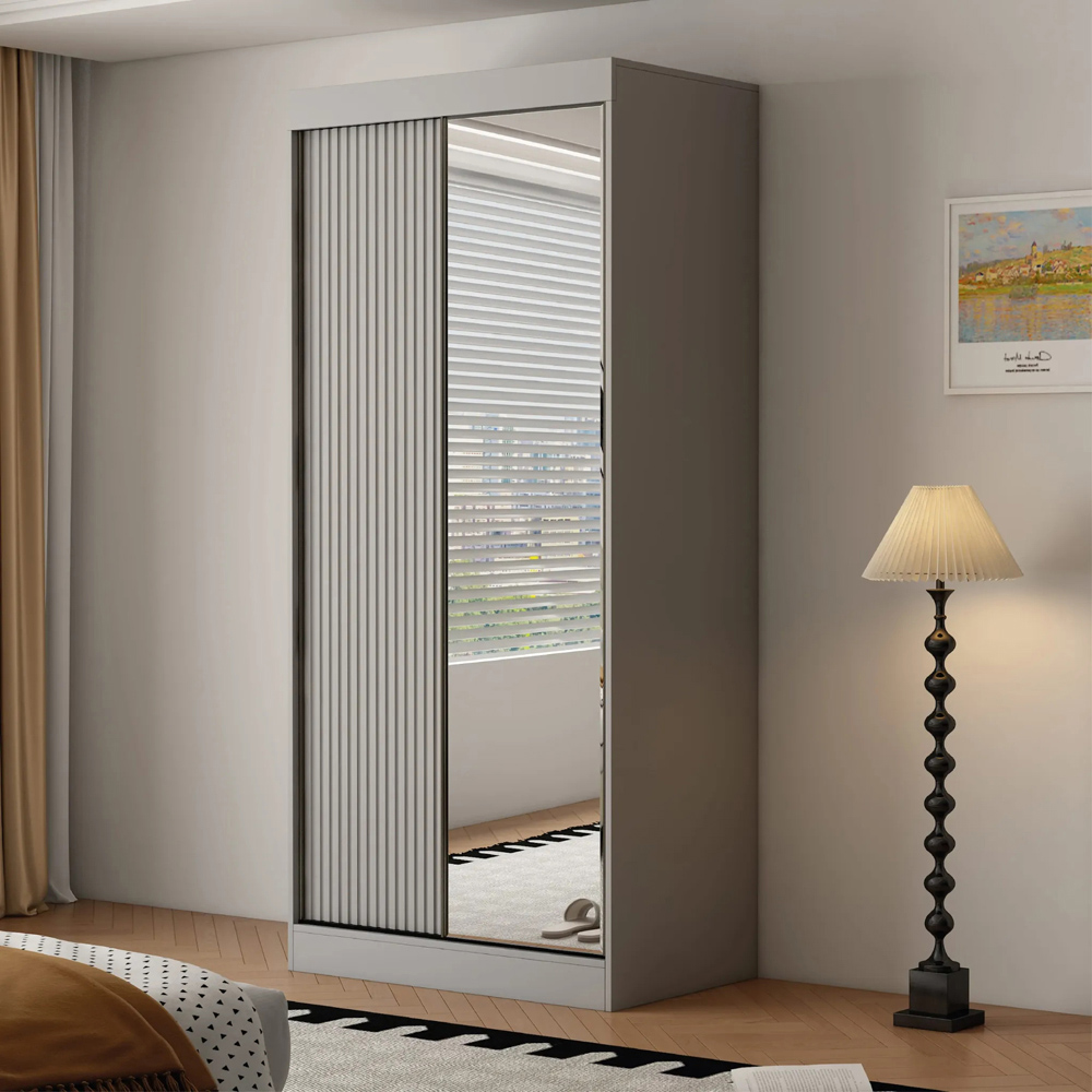 ARTESA Berlin 2 Door Grey Mirrored Sliding Wardrobe 100cm Image 1