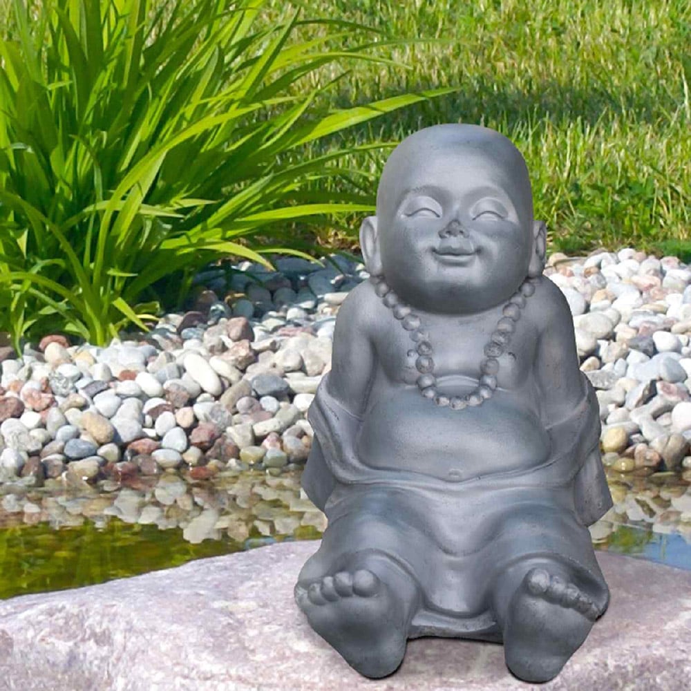 wilko Resting Baby Monk Grey Indoor and Outdoor Statue 26cm Image 2