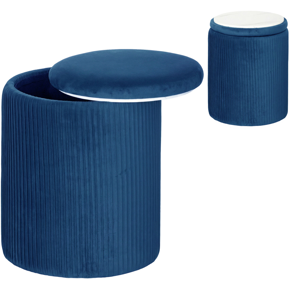 Portland Blue Round Storage Ottoman with Removable Top Image 2