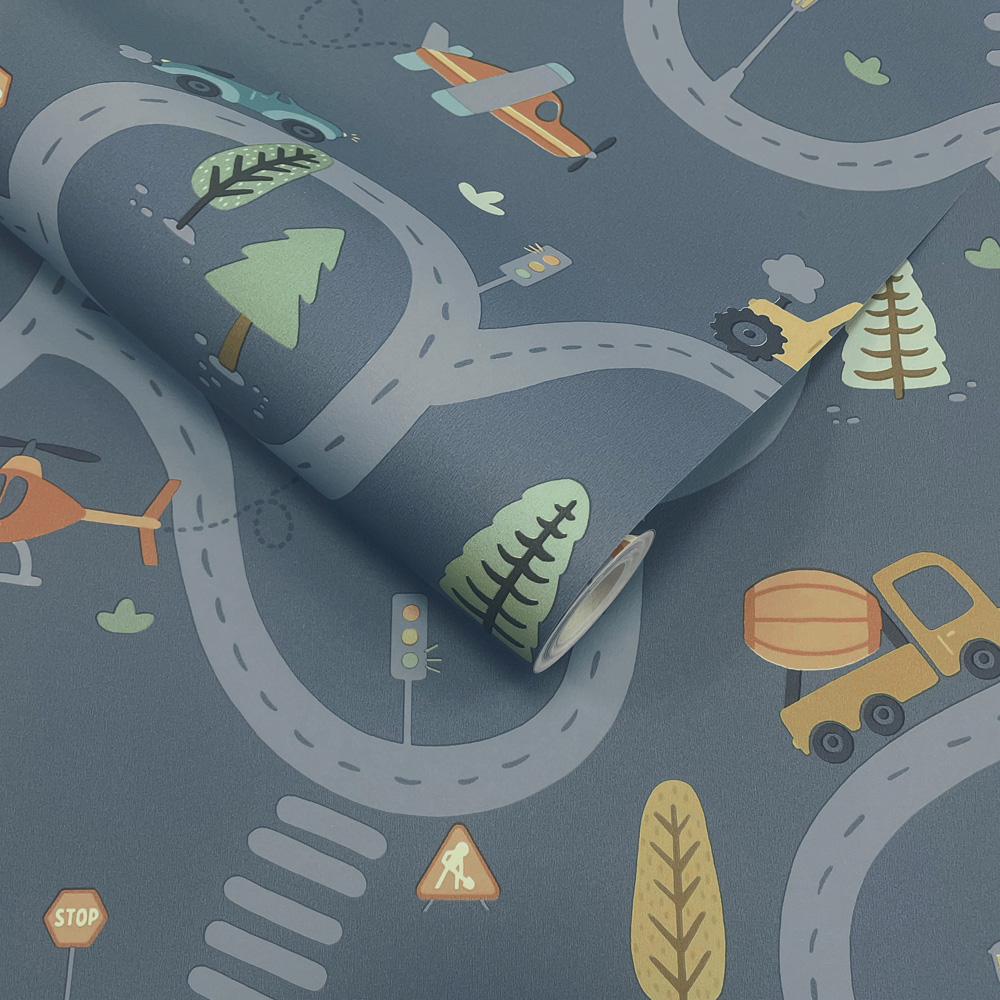 Holden Decor Roundabout Road Denim Blue Wallpaper Image 2