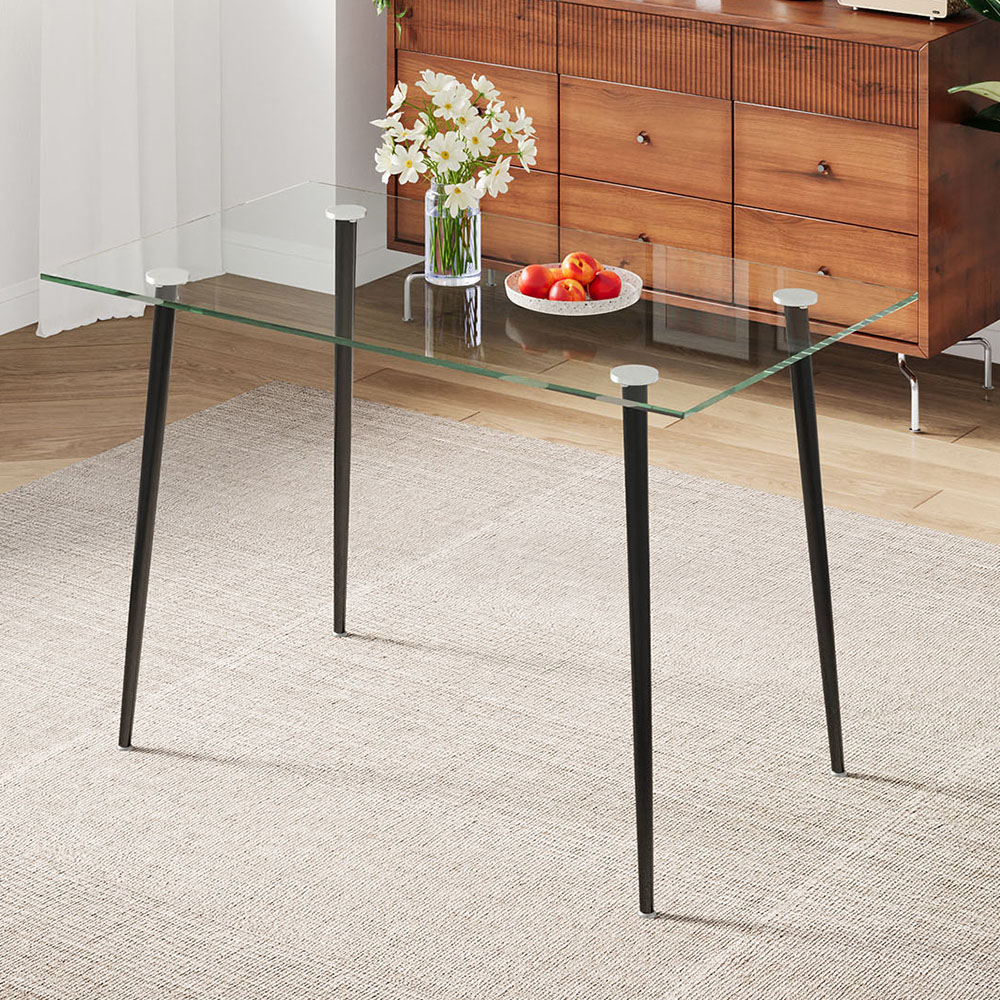 Living and Home 4 Seater Glass Top Dining Table Black Image 7