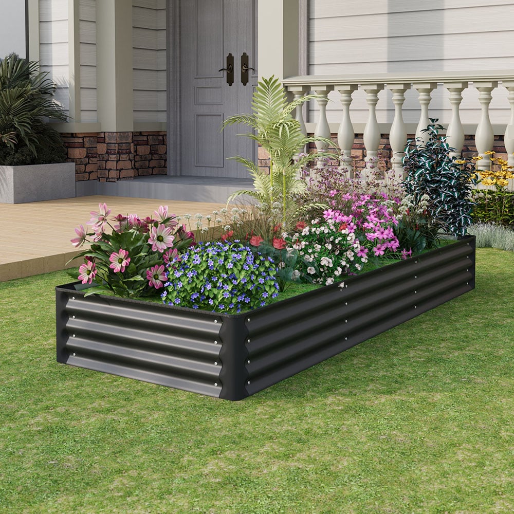 Living and Home Black Rectangular Galvanised Steel Raised Garden Bed 240 x 90cm Image 2