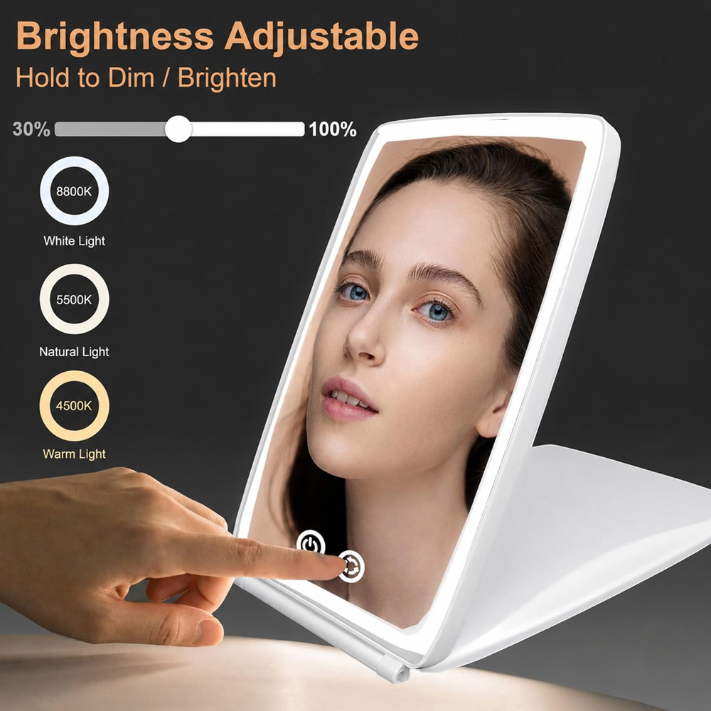 ATEK White Rechargeable LED Touch Control Makeup Mirror Image 2