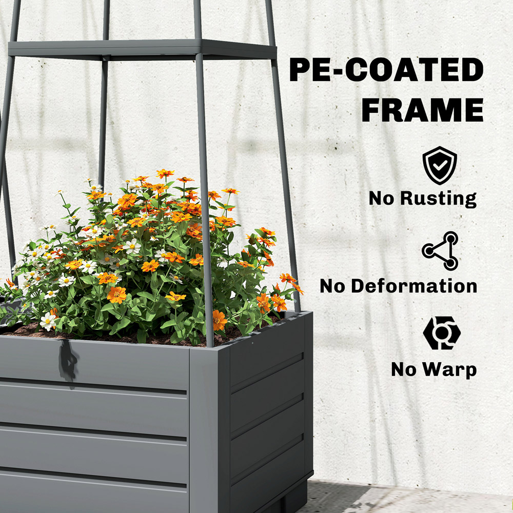 Outsunny Grey Raised Garden Bed with Trellis and Removable Drainage Tray 12L 2 Pack Image 6