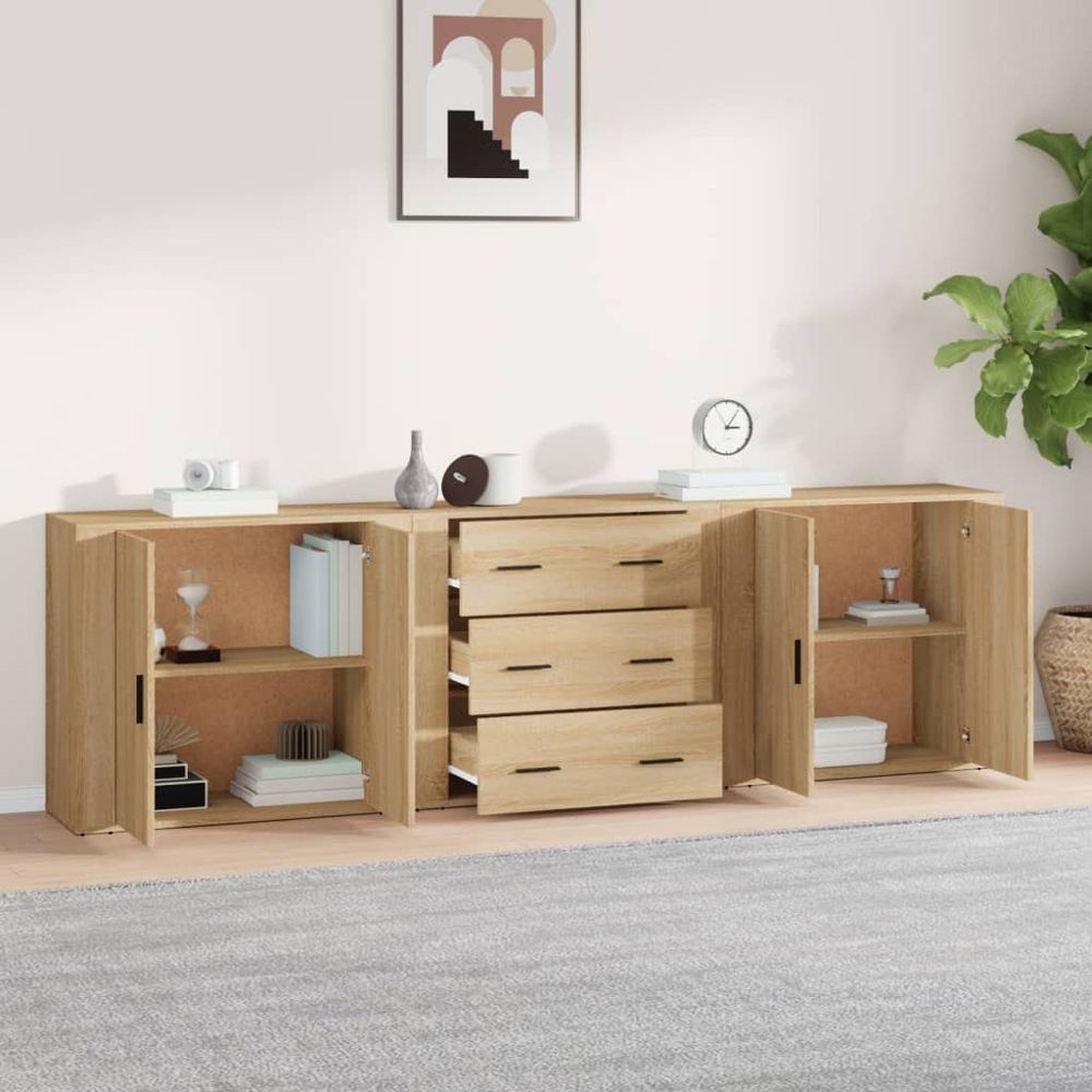 vidaXL 4 Door 3 Drawer Sonoma Oak Sideboard 3 Piece Image 8