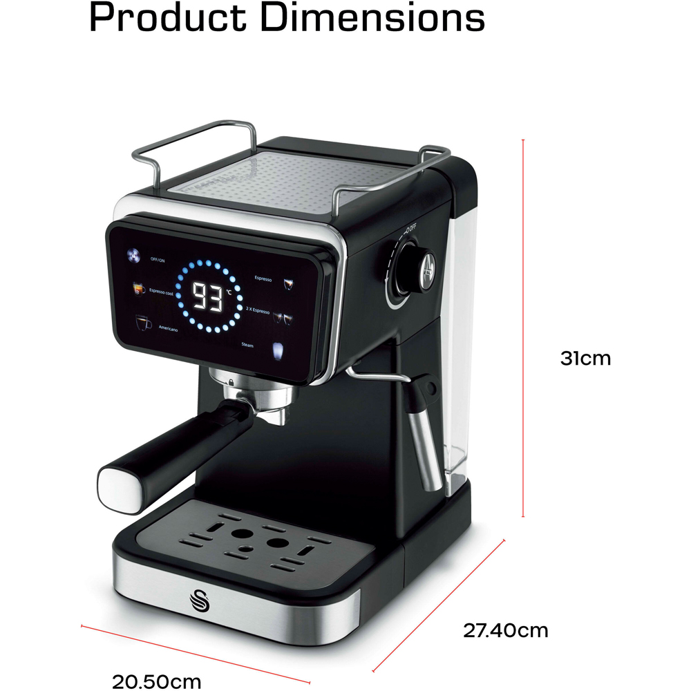 Swan SK22113BLK Black 20 Bar 1.5L Pump Espresso Digital Coffee Machine 1350W Image 9