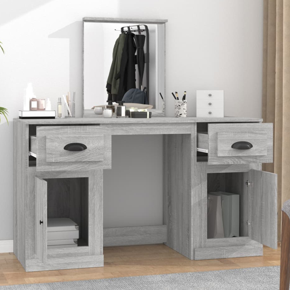 vidaXL 2 Door 2 Drawer Grey Sonoma Dressing Table with Mirror Image 1