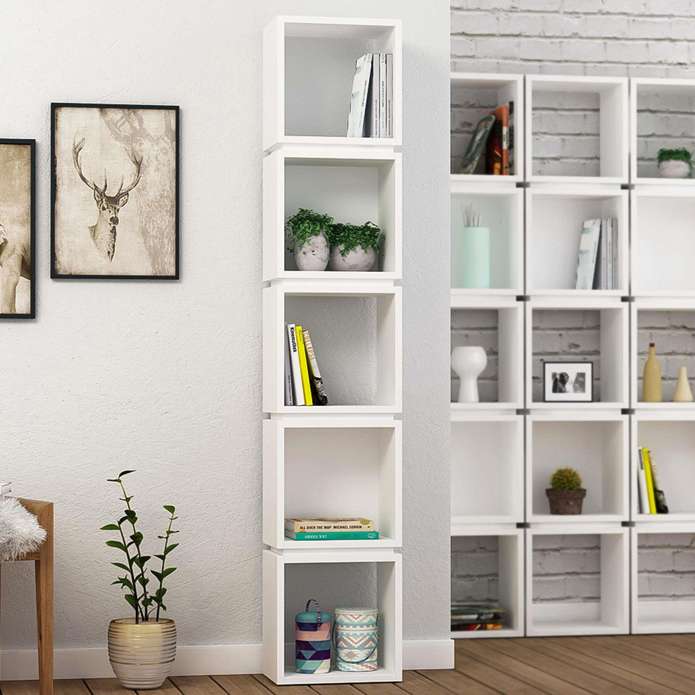 Decortie Multi 5 Cube White Modern Bookcase Image 1