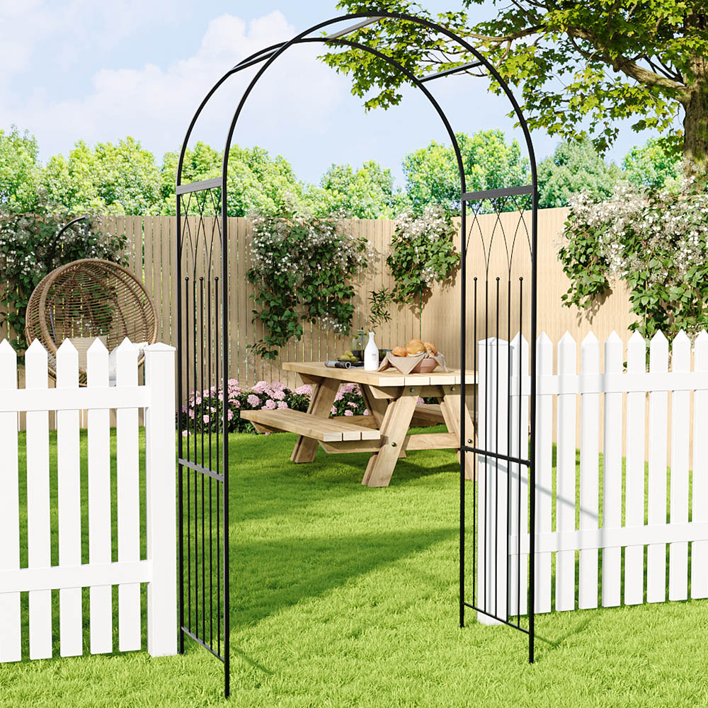 Living and Home Black Garden Metal Arch with Elegant Line Pattern and Arched Top Image 1