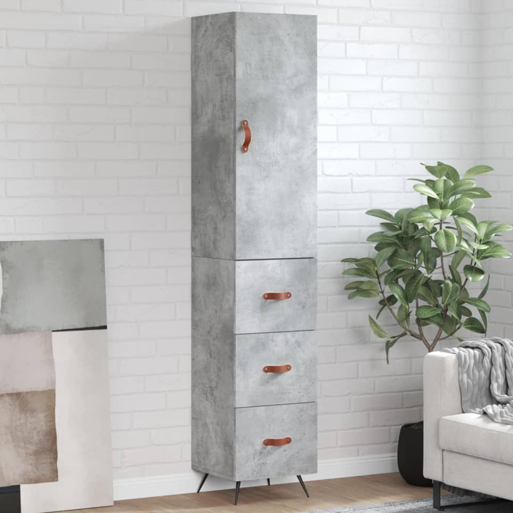 vidaXL Single Door 3 Drawer Concrete Grey Highboard Image 1