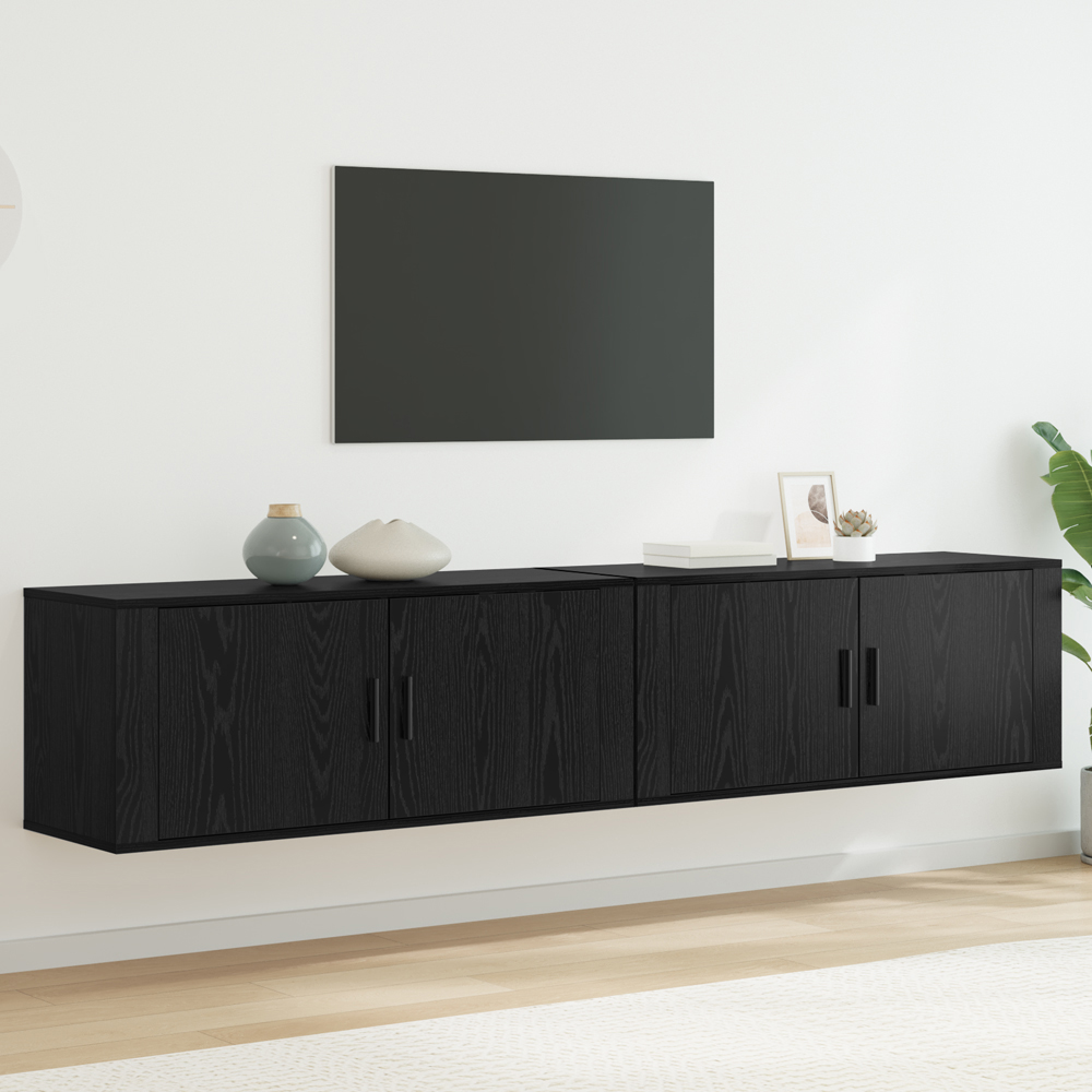 vidaXL 2 Door Black Oak Wooden Wall-Mounted TV Cabinet Set of 2 Image 1