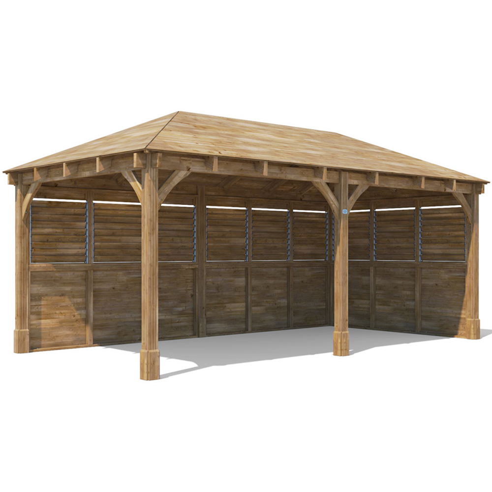 Dunster House Leviathan 6 x 3m Brown Louvre Wall Garden Gazebo with Roof Shingles Image 2