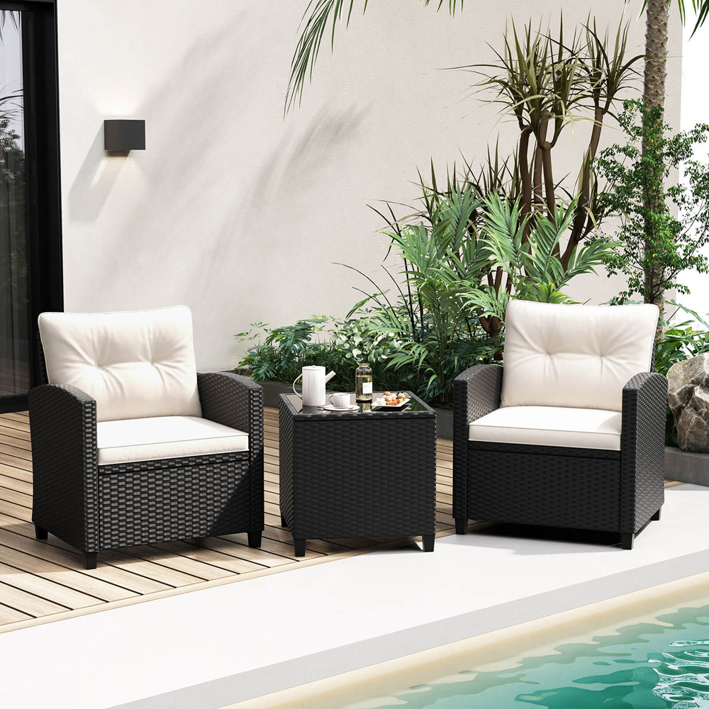 Costway 2 Seater White Rattan Patio Furniture Set with Cushion Image 3