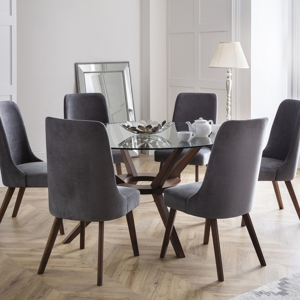 Julian Bowen Chelsea Huxley 6 Seater 140cm Round Dining Set Walnut Image 1
