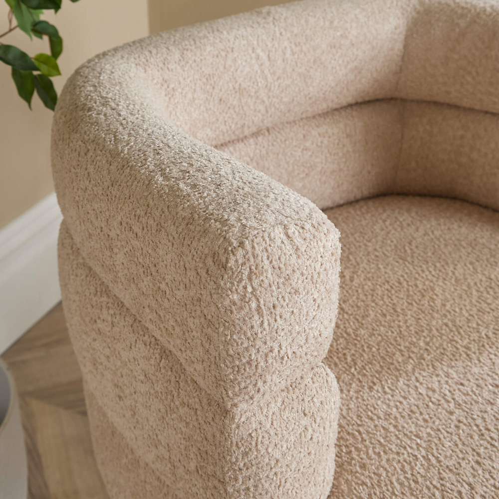 Home Source Natural Boucle Teddy Fur Barrel Accent Chair Image 3