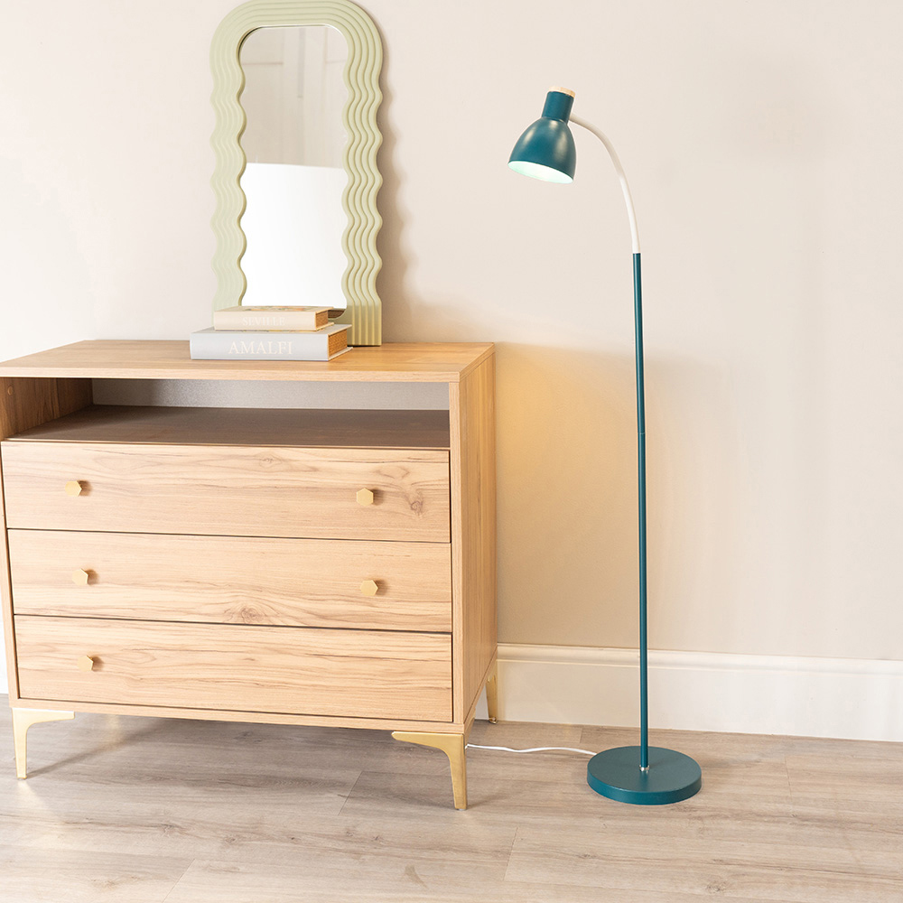 ValueLights Woody Teal Metal Dome Shade Wooden LED Floor Lamp Image 2