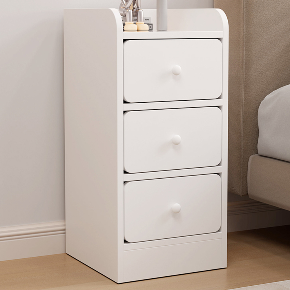 Living and Home 3 Drawer Warm White Bedside Table Image 1