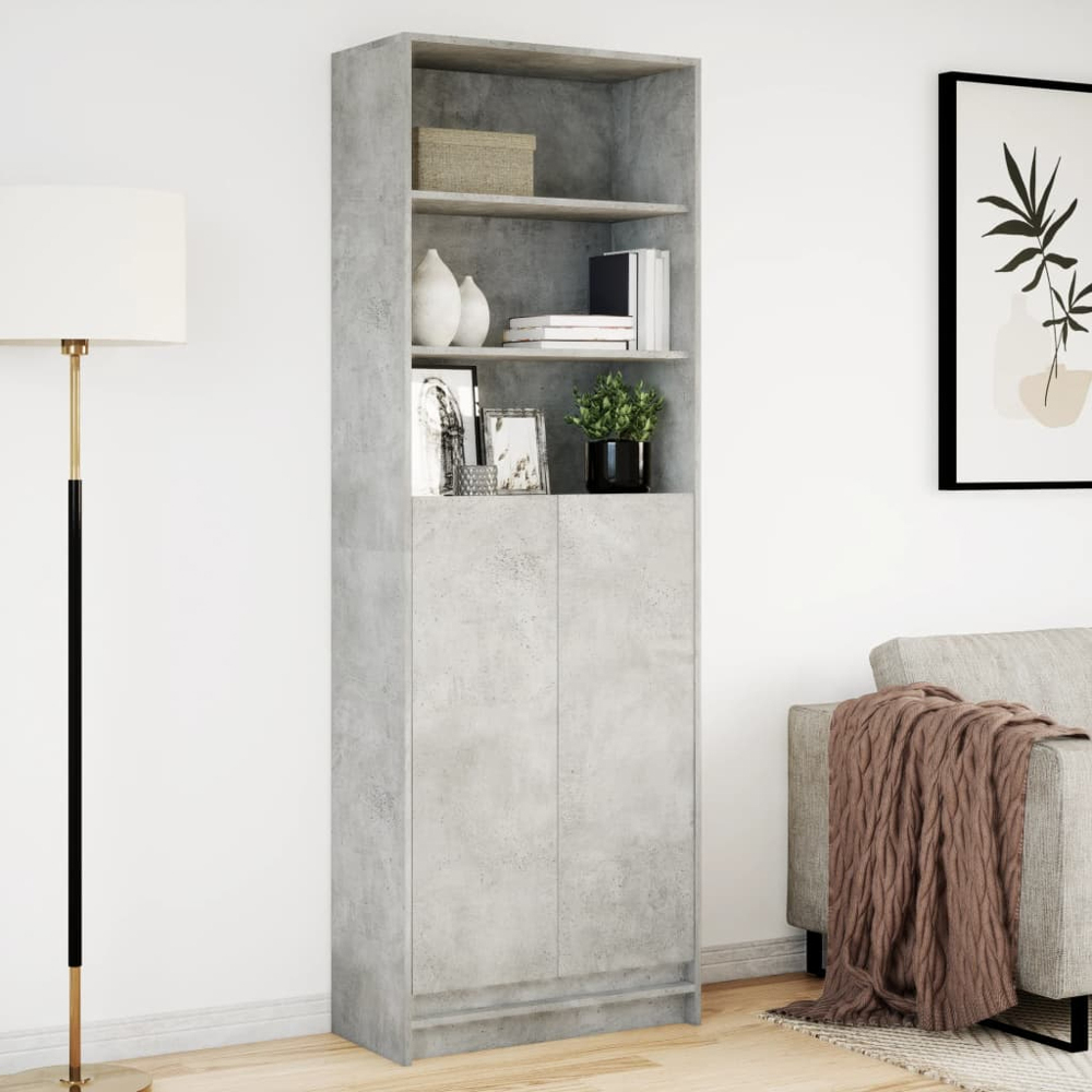 vidaXL 2 Door 3 Shelf Concrete Grey Highboard with LED Lights Image 1