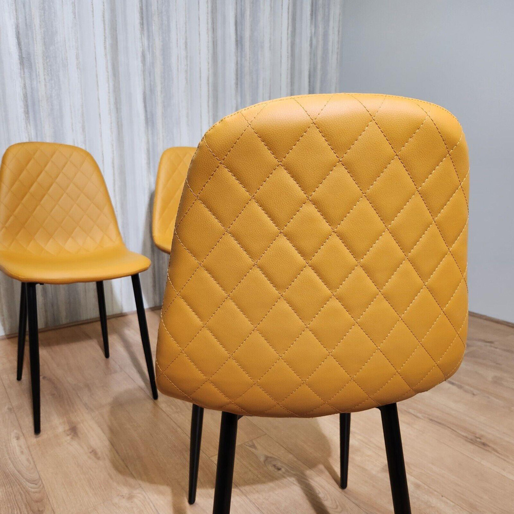 Kosy Koala 4 Seater Wooden Effect Faux Leather Dining Set Mustard Image 5