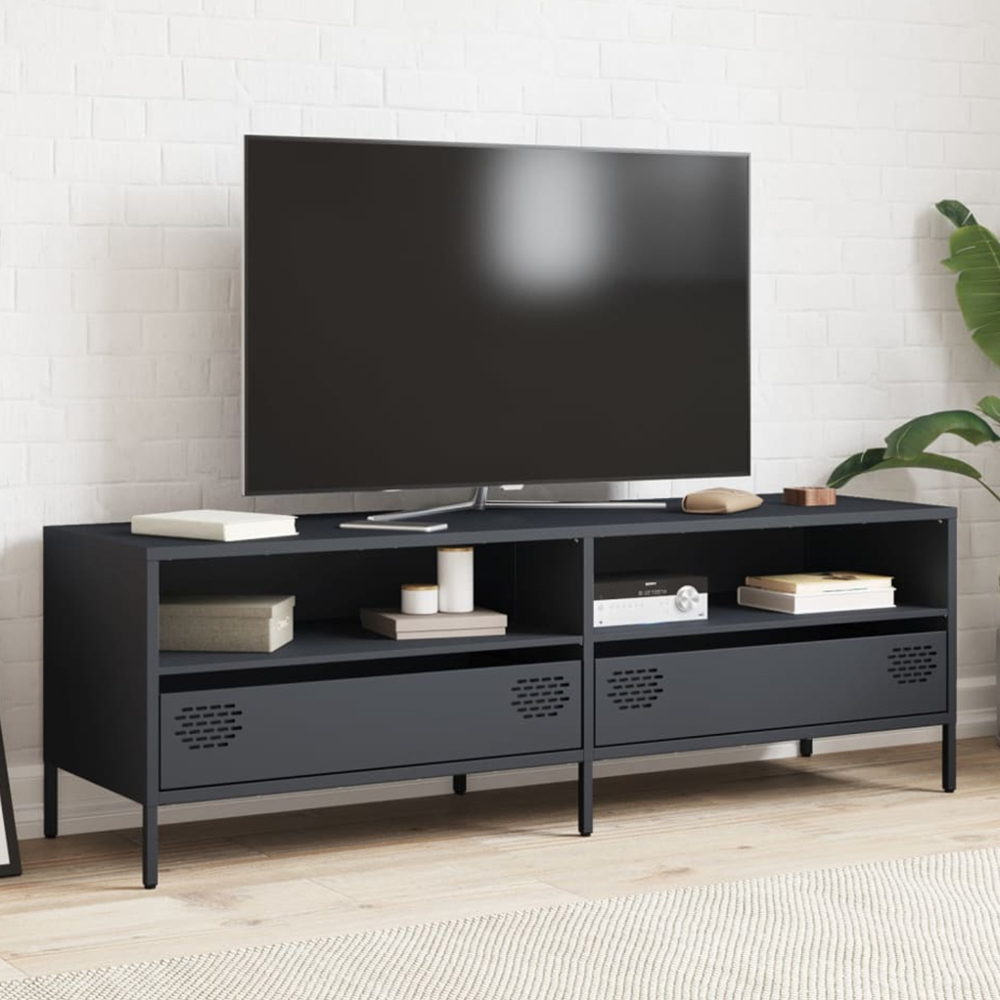 vidaXL 2 Drawer 2 Shelf Anthracite Cold-Rolled Steel TV Cabinet Image 1