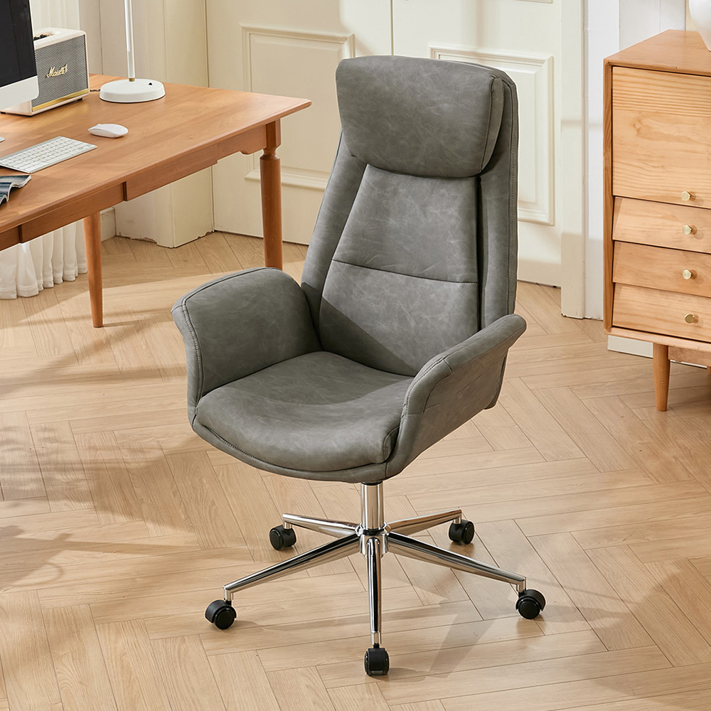 Living and Home Grey PU Leather Height Adjustable High-Back Swivel Office Chair with Headrest Image 7