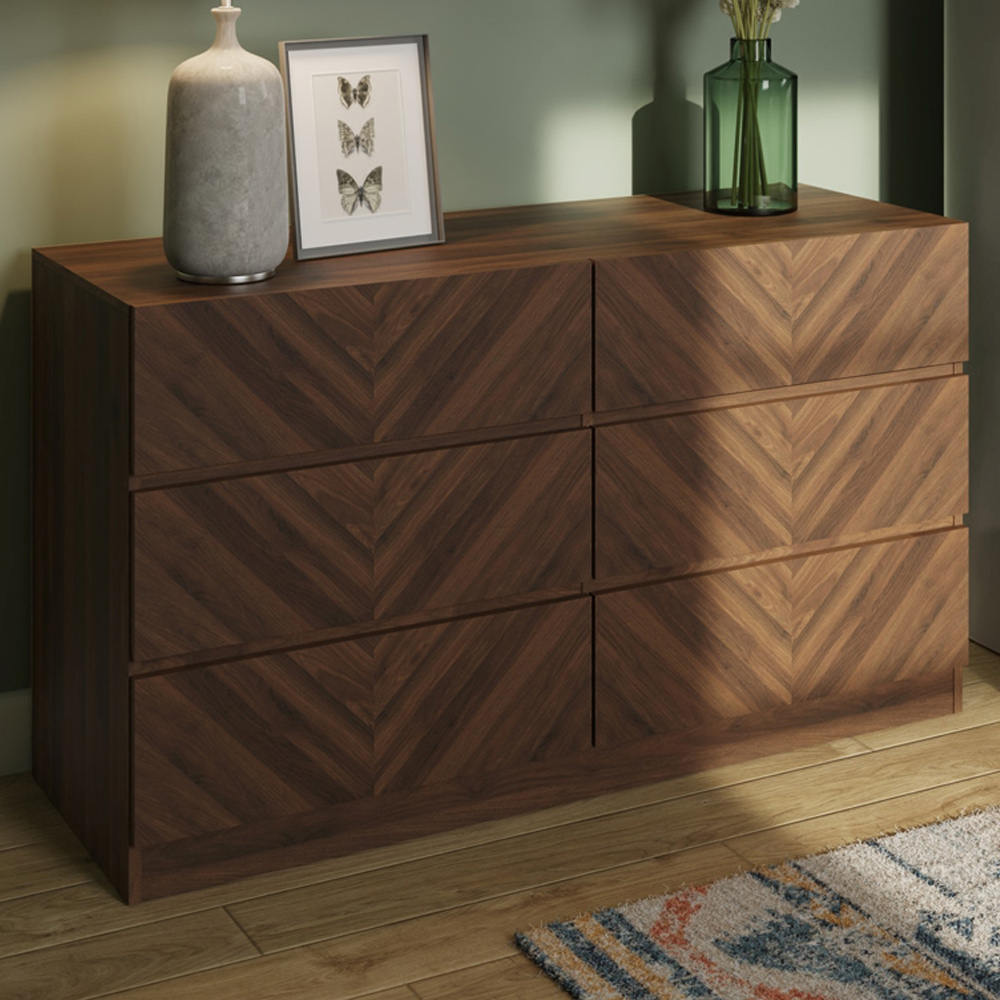 GFW Catania 6 Drawer Royal Walnut Wood Chest of Drawers Image 1