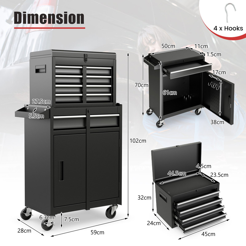 Costway 5 Drawer Black High Capacity Tool Storage Cabinet Image 9