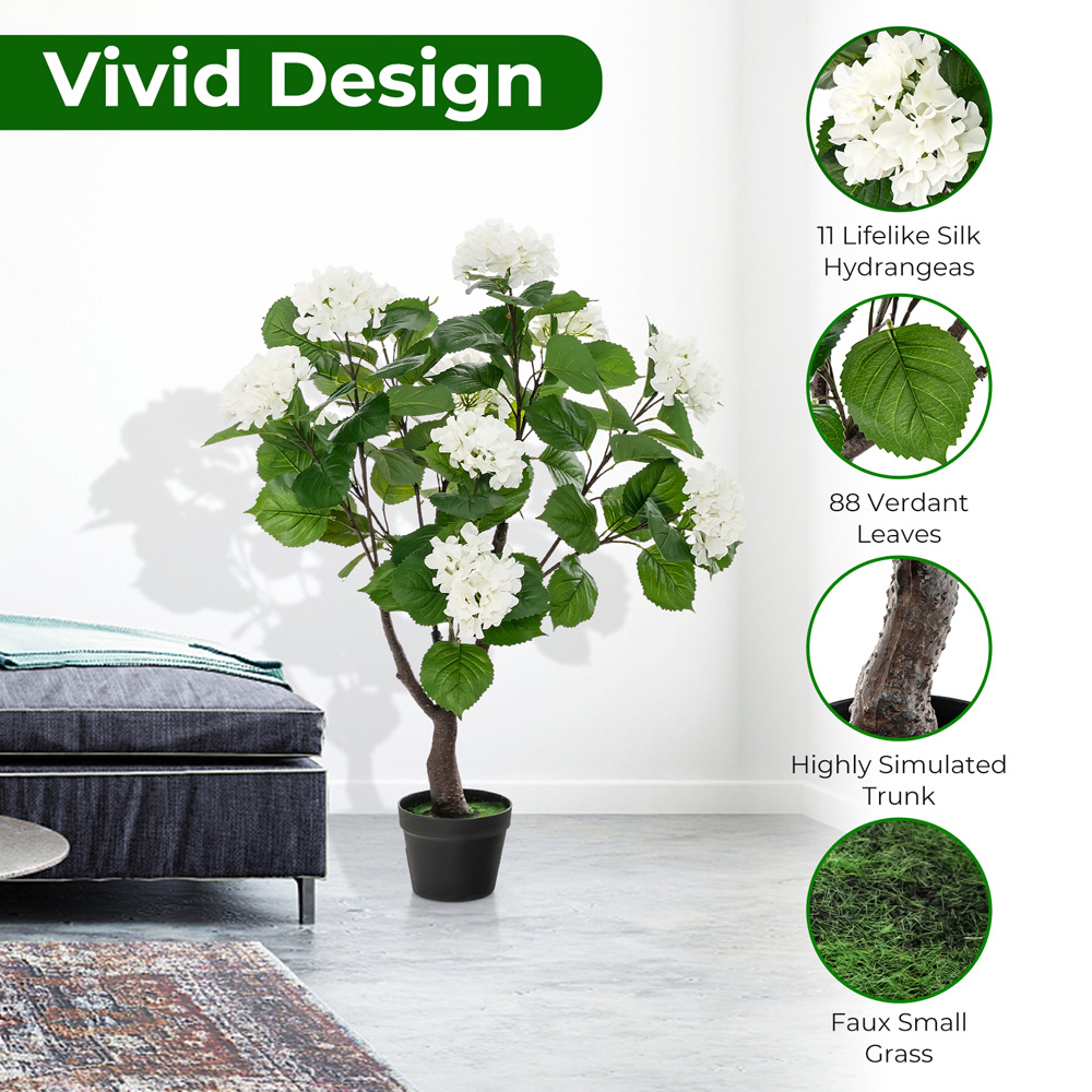 Costway White Flowers Hydrangea Tree Artificial Plant In Pot 3.4ft 2 Pack Image 6