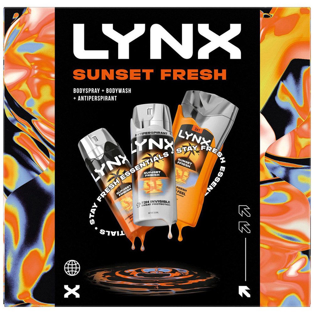 Lynx Sunset Fresh Tropical Mango and Mandarin Scent Bodywash and Bodyspray Men Trio Gift Set 3 Pack Image 3