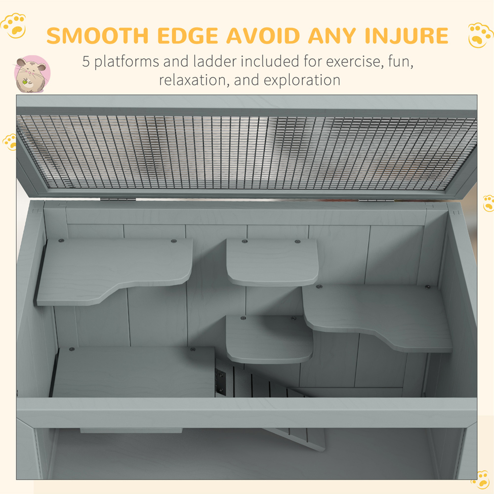 PawHut Grey Wooden Hamster Cage with Storage Shelf Image 8