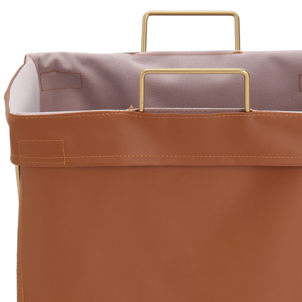 Living and Home Brown Metal Frame PU Leather Collapsible Laundry Basket Image 6