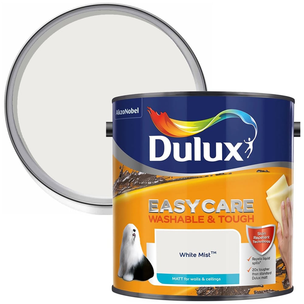 Dulux Easycare Washable & Tough White Mist Matt Emulsion Paint 2.5L Image 1