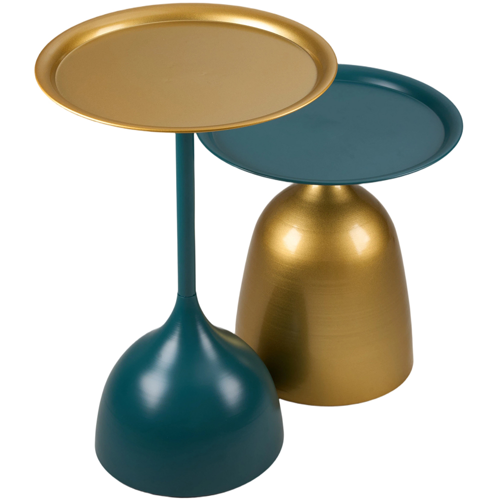 Living and Home Deep Teal and Gold Round Side Table Set of 2 Image 6